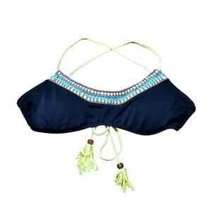Victoria’s Secret Crochet Trim Bikini Top Black Neon Cross Back Padded Size M